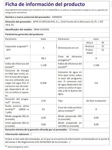 Miniatura 8 de Airmsen Lavavajillas De Encimera Mini Lavavajillas Con Tanque De 5l, 7 2 Programas Diseño Ultra Estrecho 37x50cm Y Gran Profundidad Lavavajillas Compacto Rociado Dual 360 Blanco Blanco
