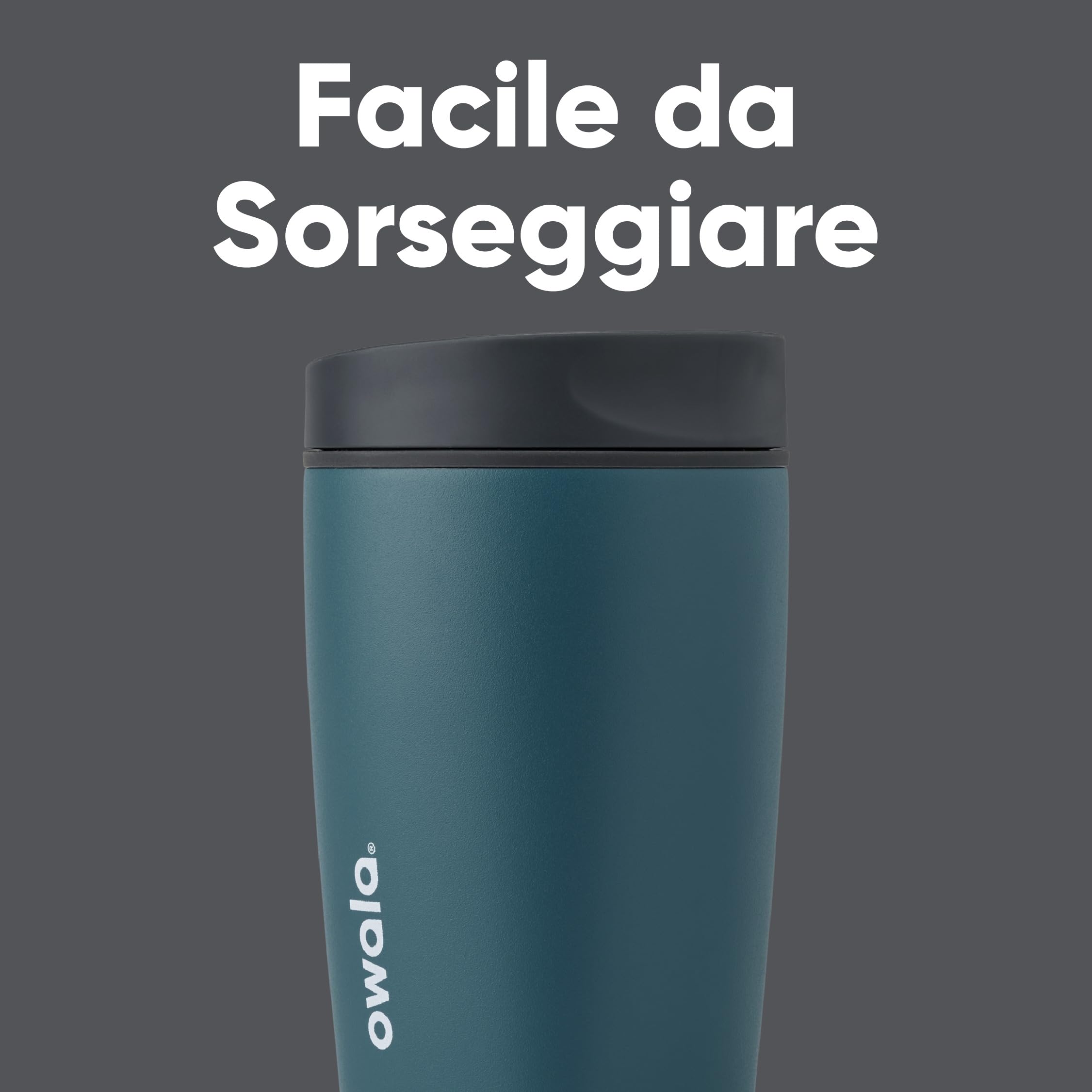 Owala SmoothSip Slider tazza da caffè termica in acciaio inox, 355 ml, bicchiere riutilizzabile per bevande fredde, tazza da viaggio per bevande calde, senza BPA, High Dive