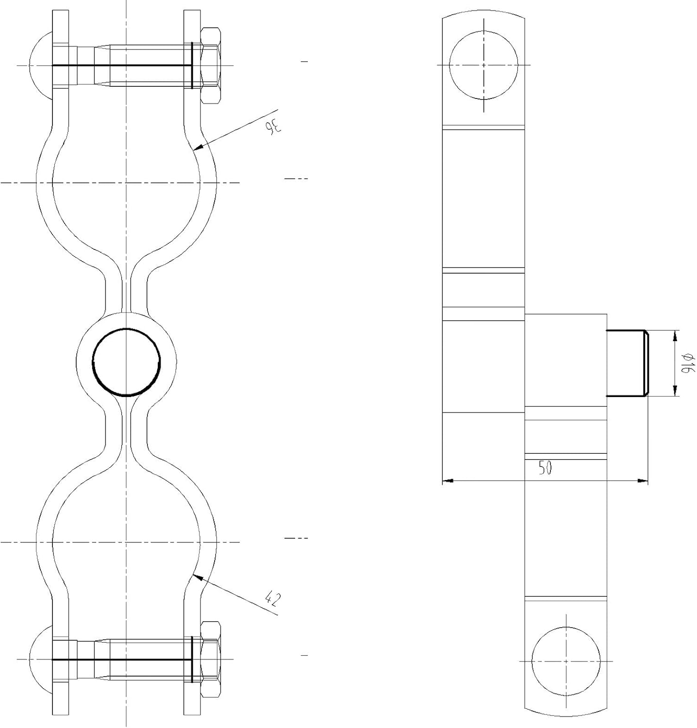 SO-TOOLS Tube Frame Gate Hinge from 42 mm Tube to 36 mm Tube Frame Clamp 2 Pieces Material: Galvanised Steel Colour: Silver Coloured
