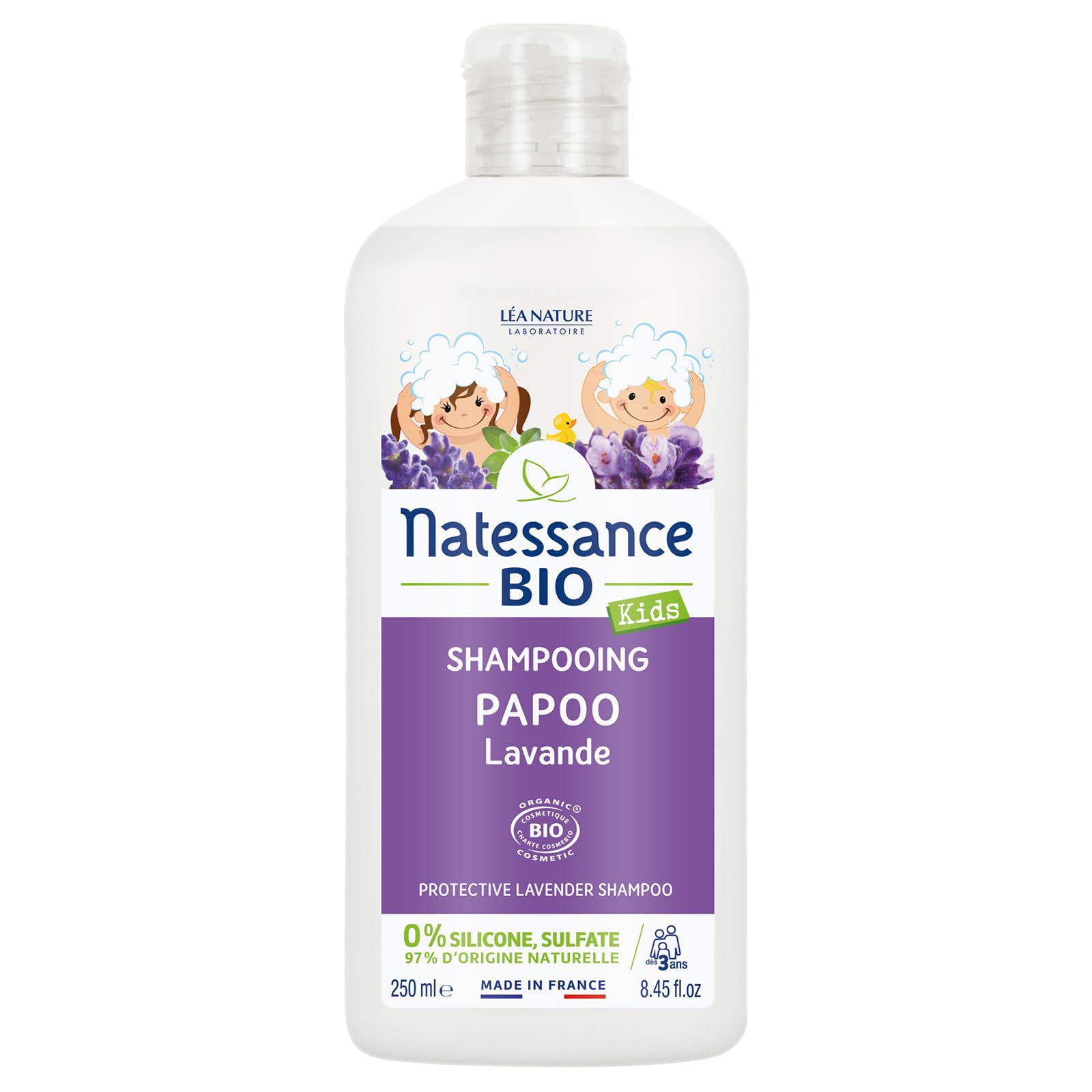 Natessance - Shampooing Protecteur Papoo - Lavande - Certifié Bio Cosmos Organic - Flacon de 250 ml