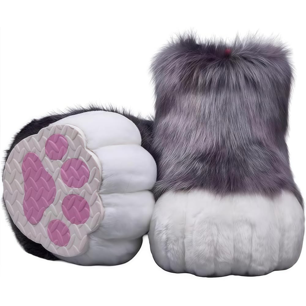 Fursuit feet paw Shoes kit Plush Furry Boots fursuit Costume paw Shoes Halloween Accessories Cosplay Costume Comic Exhibition (Green, 11 in) (Dark Grey, 10.63in) โ image 1