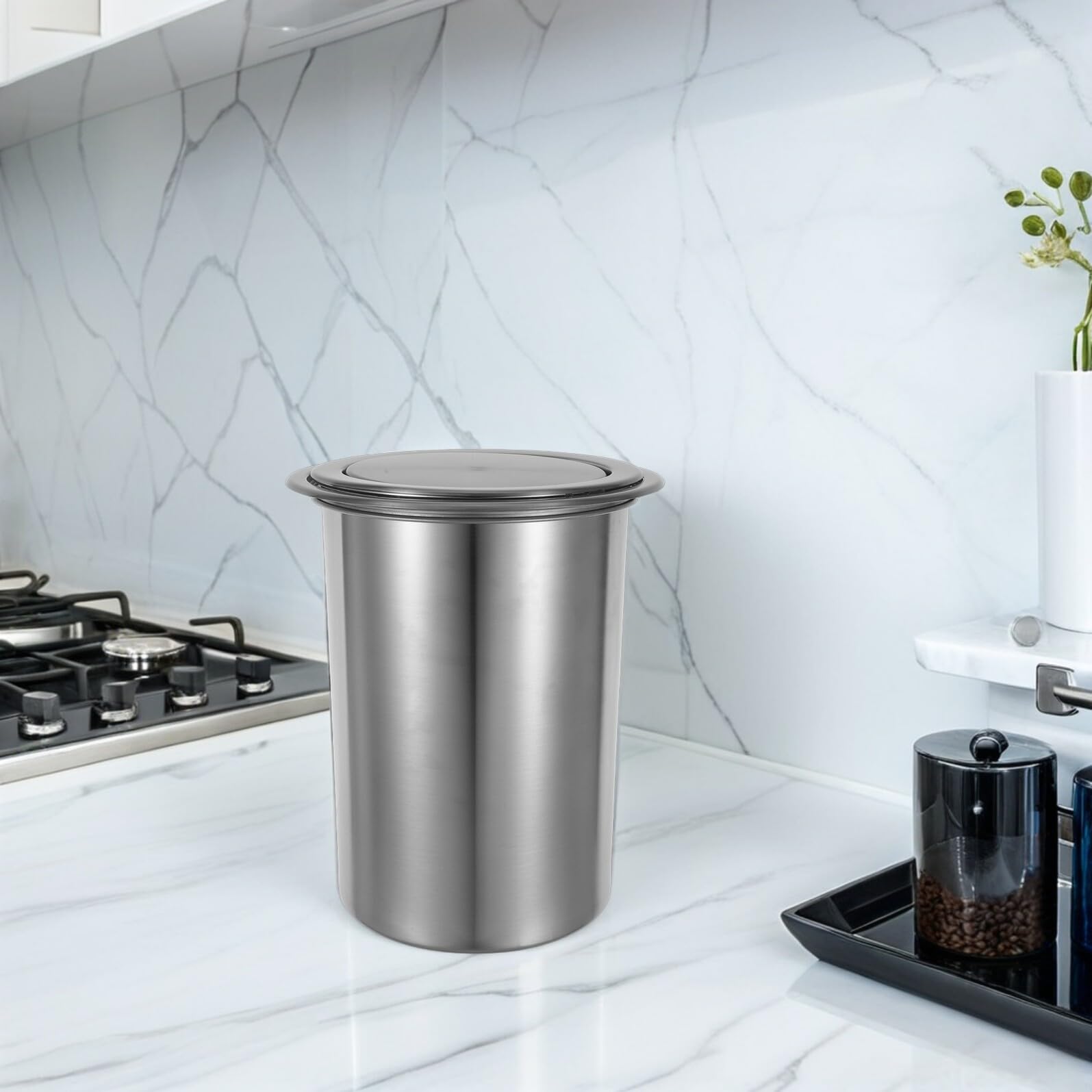Cabilock Cubo de Basura de Cocina con Tapa Abatible Papelera de Cocina Integrada Cubo de Basura de Encimera de Acero Inoxidable para Hogar y Restaurante