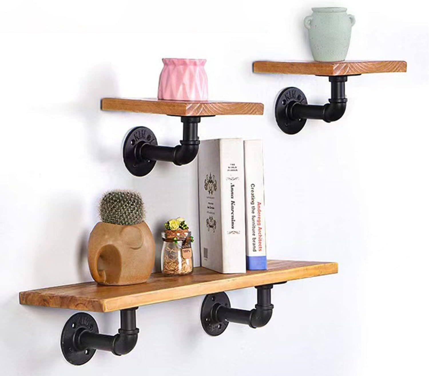 MroMax Pipe Shelf Brackets, Industrial Iron Pipe Shelving Brackets (3.54" Tall,3.54" Deep) Pipe Shelves Wall Mounted Rustic Pipe Decor,2pcs
