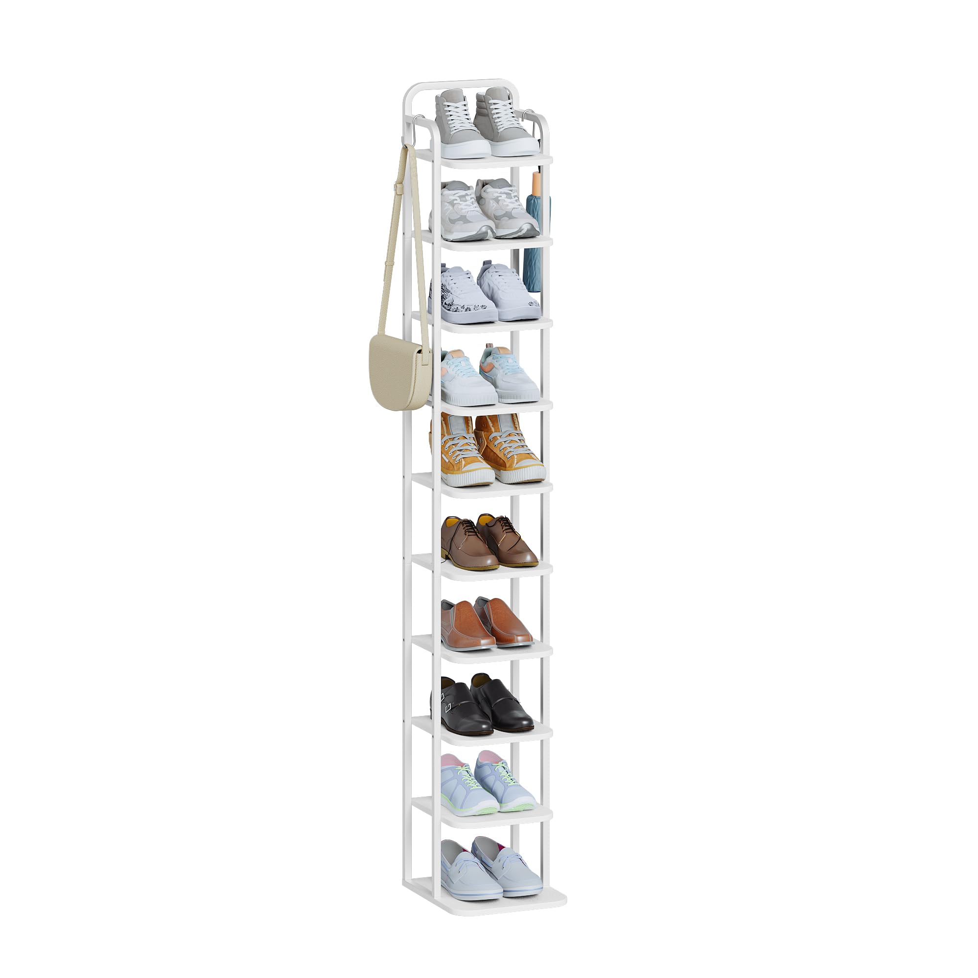 Hzuaneri Zapatero Vertical, Zapatero de 10 Niveles, Ahorra Espacio | Torre Para Habitaciones Pequeñas, Independiente, Ajustable, Blanco, SR11213W