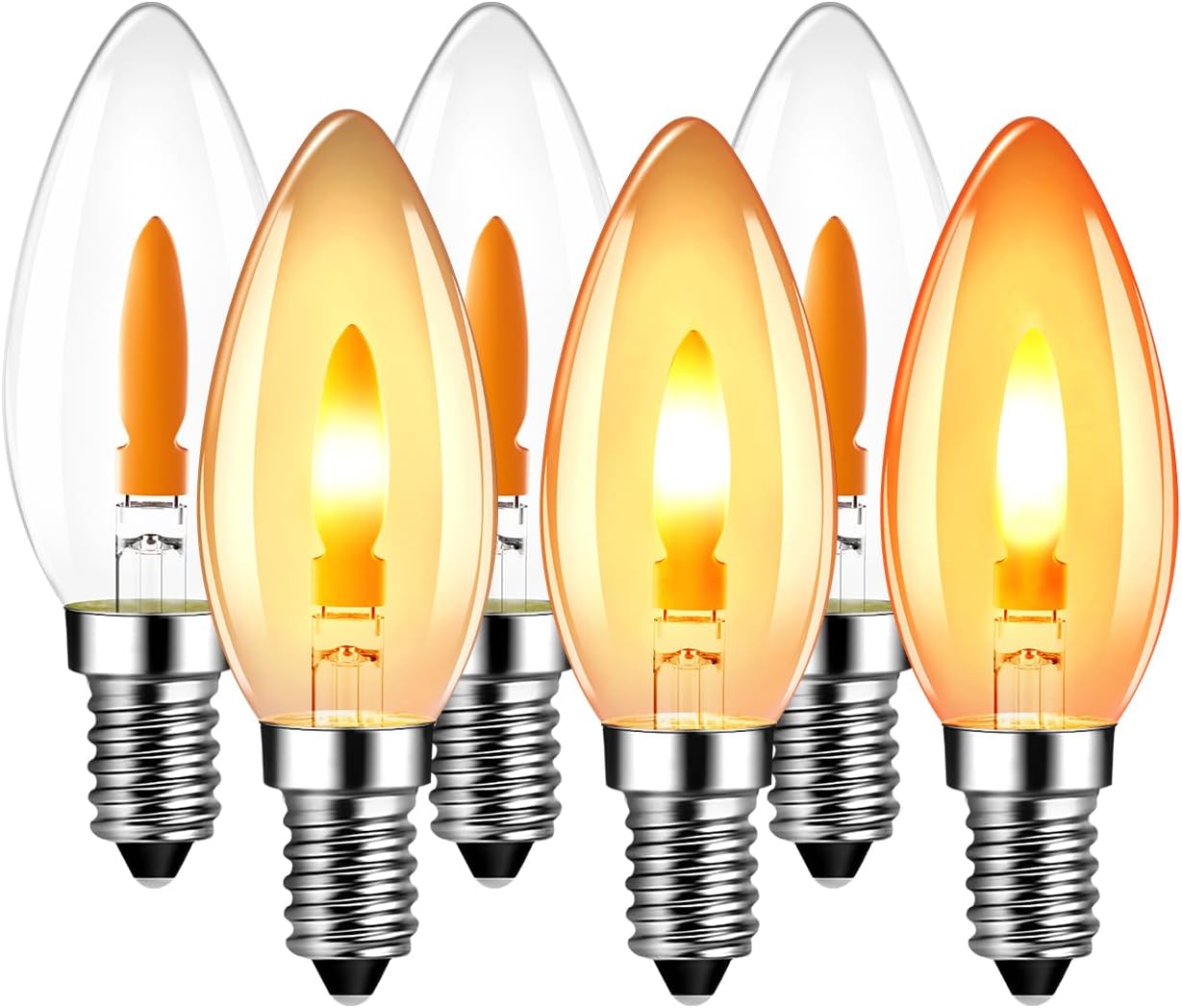 ANWIO Flicker Flame Light Bulbs E12 Base, 1W=3W Non-Dimmable 1800K Warm Orange Glow Clear C35 LED Candle Bulbs, Flame Tip Bulbs for Indoor & Outdoor Use, Chandelier,Home Decor (6 Pack)