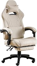 SEGEDOM Gaming Chair with Footrest and Massage Lumbar Support, Ergonomic Computer Gamer Chair, Office Video Game Chairs with Adjustable Height and Backrest (Beige)