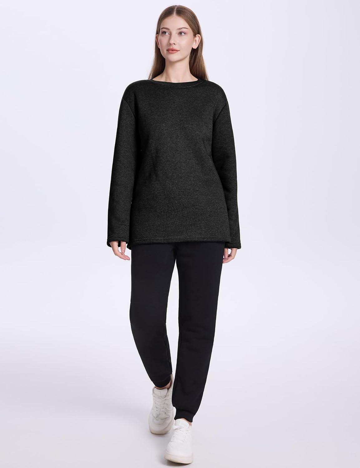 PEHMEA Women's Warm Sherpa Lined Fleece Pullover Winter Crewneck Sweatshirt Loungewear Tunic Tops - Image 3