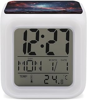 Space with Cluster Alarm Clock with 7 Color Changing Night Light,OK to Wake Clock Night Light,Sleep Training and Sound Machine for Room Decor