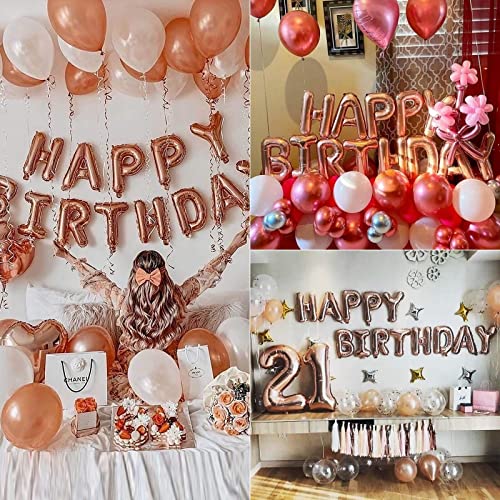 Image of Party Propz Rose Gold Happy Birthday Letter Balloons - Foil For Unicorn, Princess, Photo booth, 1st, Girls, Room, Wife, Women Baloons, Letters Words, Banner (cardstock) Decorations Party Supplies