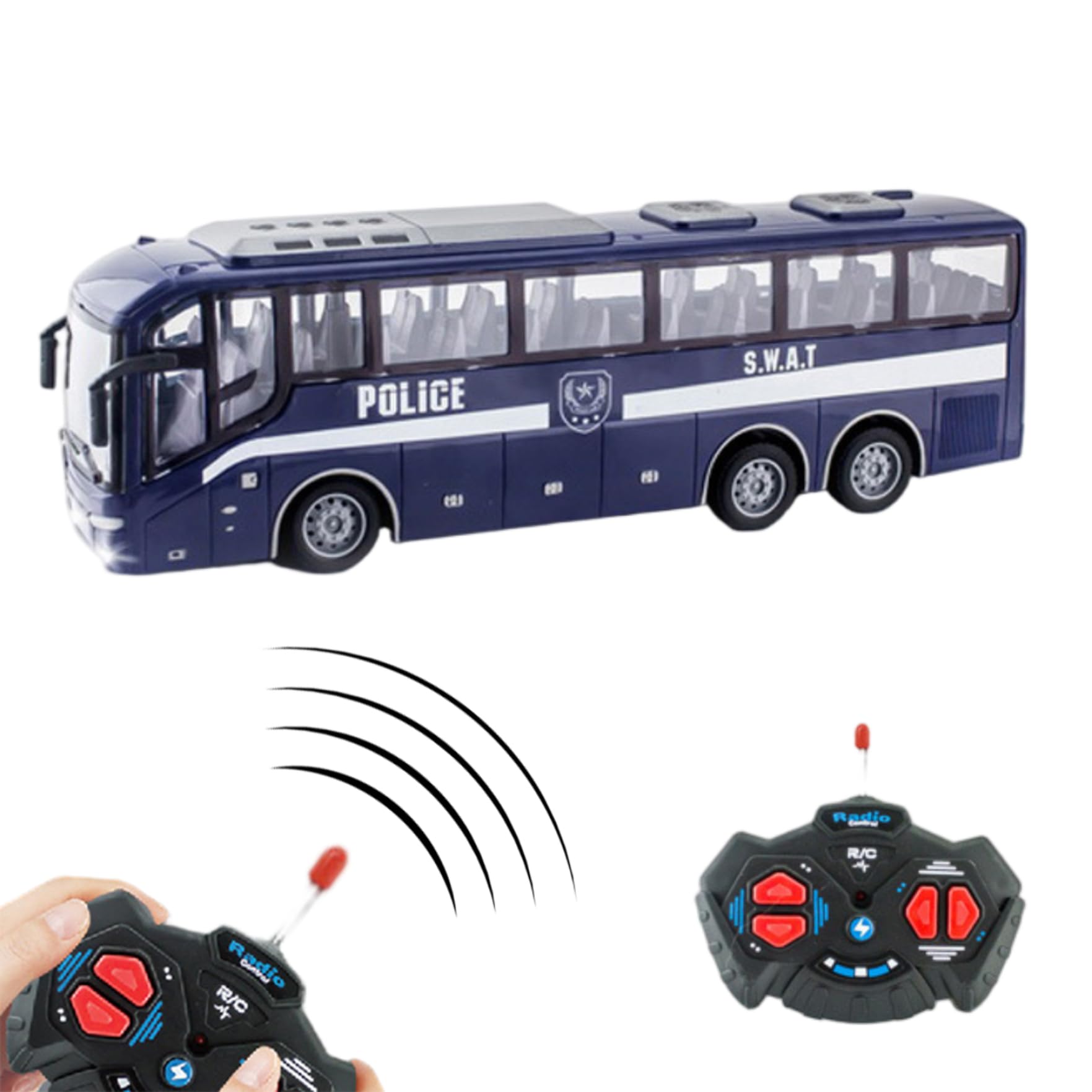 Juguete de autobús de la policía, 12.4x3.2x4.5 pulgadas 1:30 Simulador de autobús de la policía eléctrica realista y divertida de control remoto, regalo creativo para niñas, sin batería, azul
