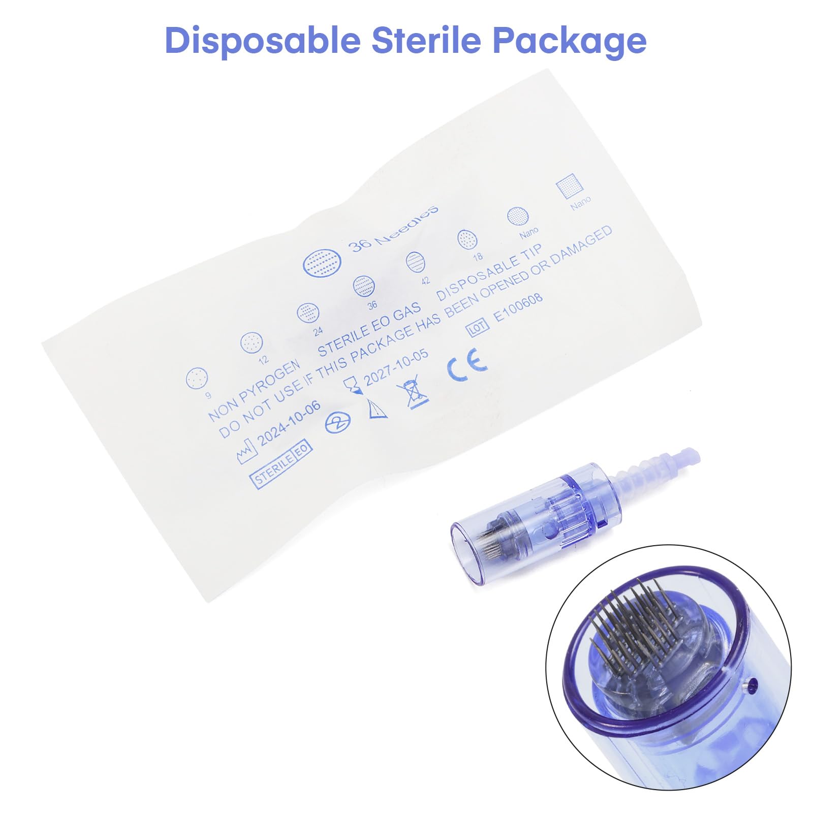 Aghi microneedling 36 punte, Dermapen Microneedling cartucce di ricambio per Derma Pen A6/A10, Cartucce Needling viso con fessura a baionetta (20 pezzi)
