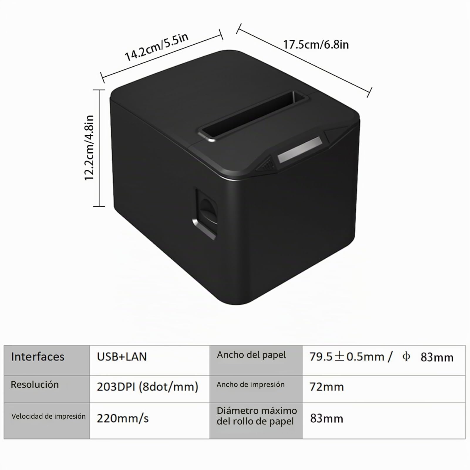 Bisofice - Impresora de recibos térmica de 80 mm, conexión USB+LAN, ticket de caja, admite comando ESC/POS para restaurantes, supermercados, comercio - negro