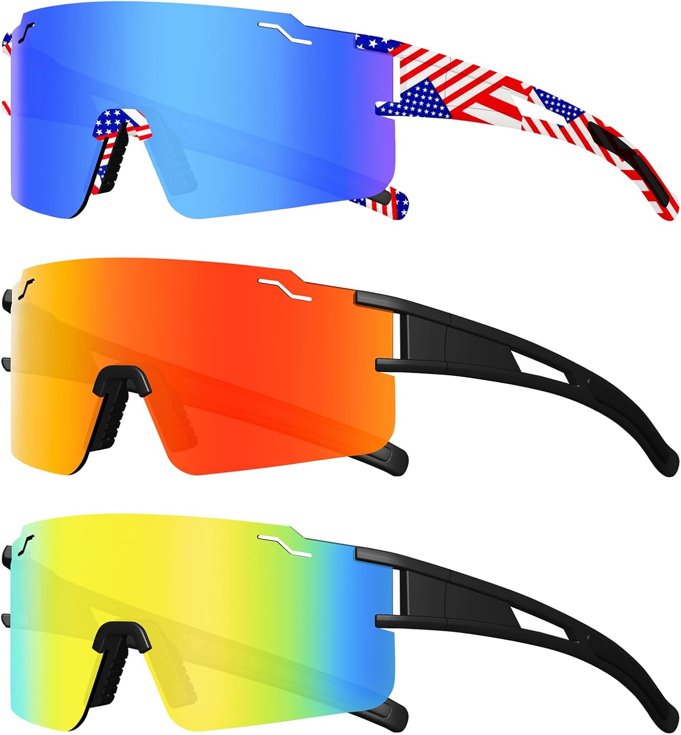 SPOSUNE Youth Baseball Sunglasses 3PACK Kids Sunglasses for 6-16 Boys Girls UV400 Protection Softball Cycling Glasses