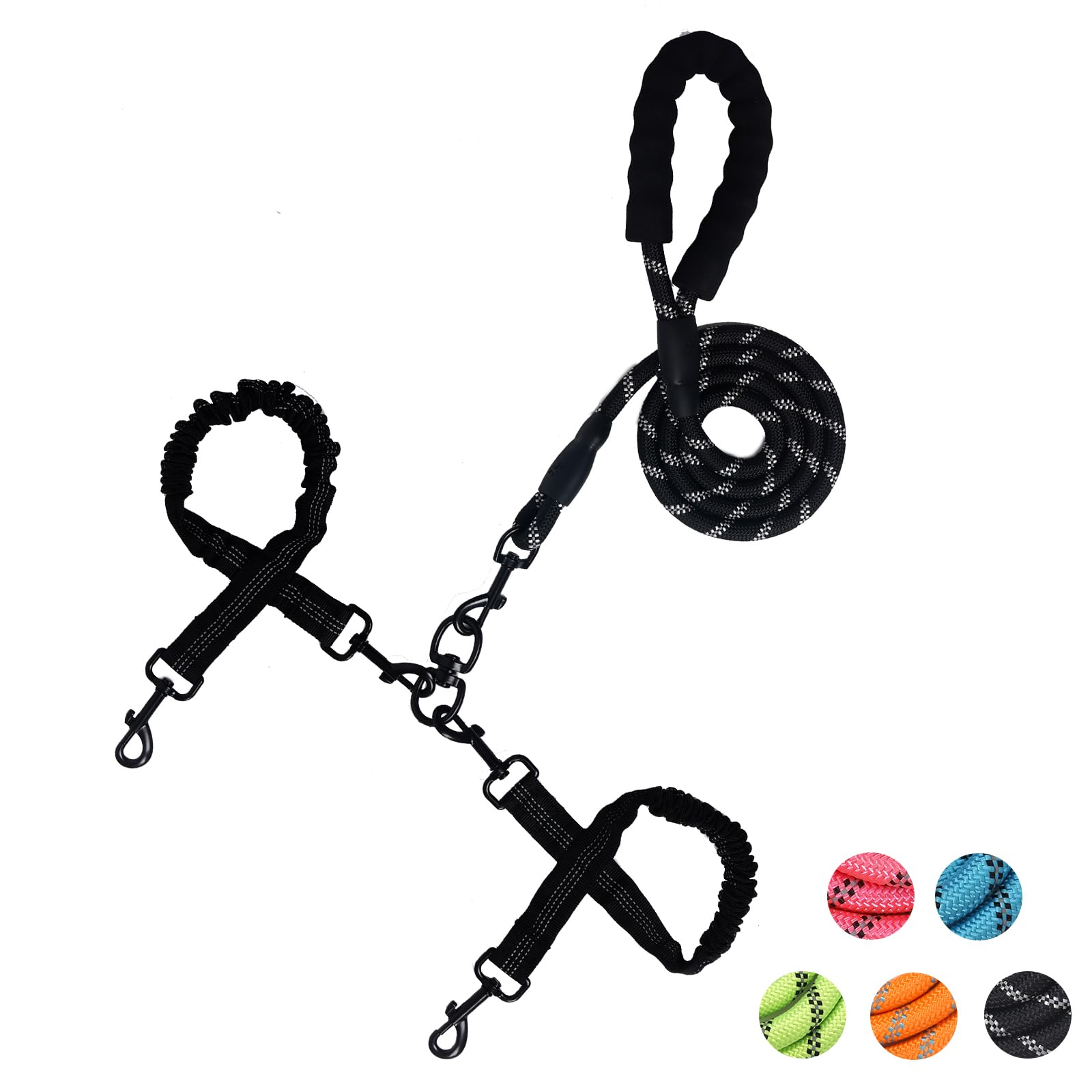 Multi - Dog Leash Set, Adjustable Reflective Nylon Leash with Elastic Bungees for Walking Multiple Dogs, Comfortable Padded Handle, Suitable for Small