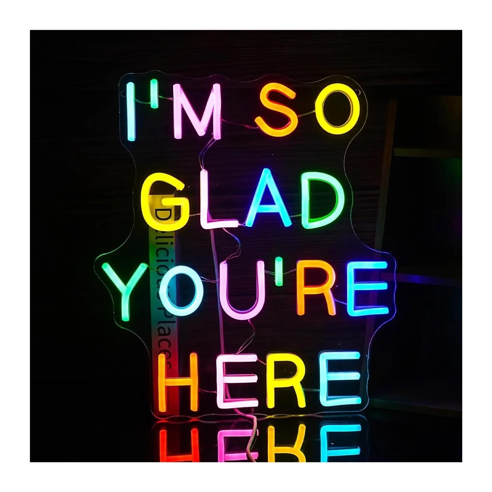 RONGCH Hanging Art Neon Signs I’m So Glad You’re Here Neon Sign USB Powered Dimmable for Wall Decor Bedroom Classroom Wedding Party Store(B)