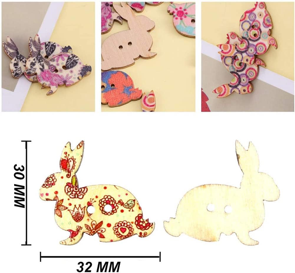 AKOAK 50 Pcs Mixed Color Rabbit Wood Buttons, 2-Hole Rabbit Shaped Scrapbook Sewing Wood Buttons, DIY Clothing Bag Decorative Supplies image 5