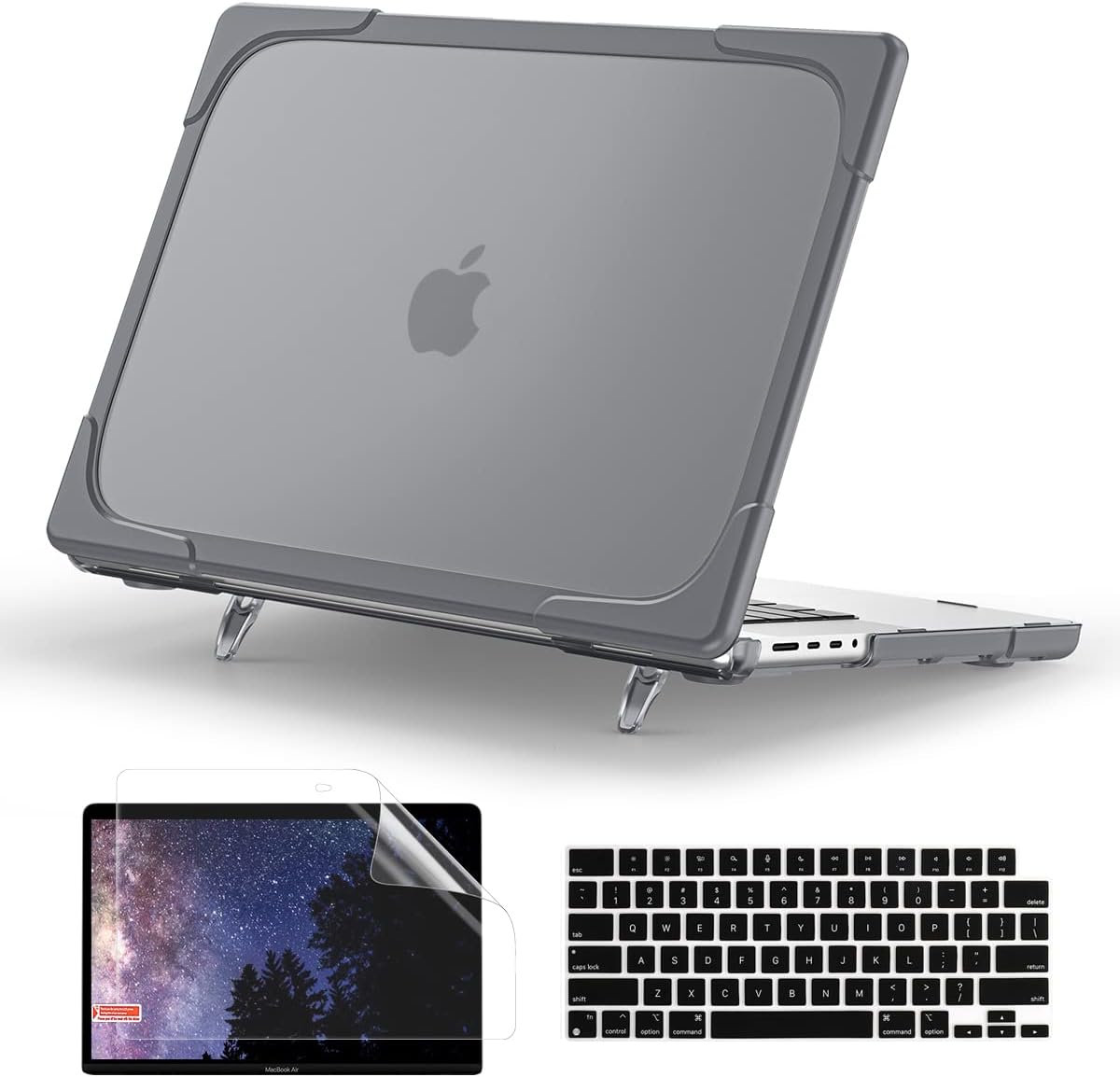 TWOLSKOO for MacBook Pro 16 Case 2024 2023 2021 M3 A2991 M2 A2780 M1 A2485 Pro Max Chip, Heavy Duty Rugged Shockproof Hard Shell Dual Layer Protective Cover with Fold Kickstand, Grey