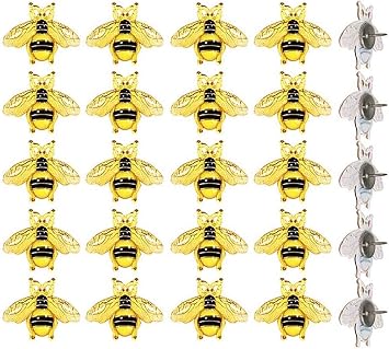 20 Pieces Creative Gold Honeybee Pushpins Push Pins for Corkboard Whiteboard Bulletin Board Photo Wall Map Thumb Tacks Drawing Pins