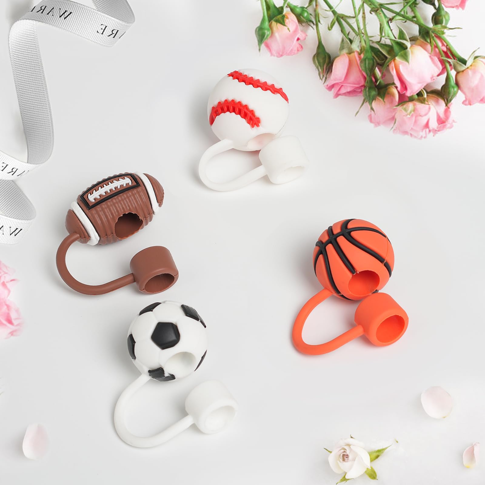 SaineeyCN 4 Pcs Stanley Straw Cover, 0.4 In/10mm sports straw toppers, Dust Proof stanley cup straw cover for boys Compatible with 30&40 Oz Stanley Cups (Sports)