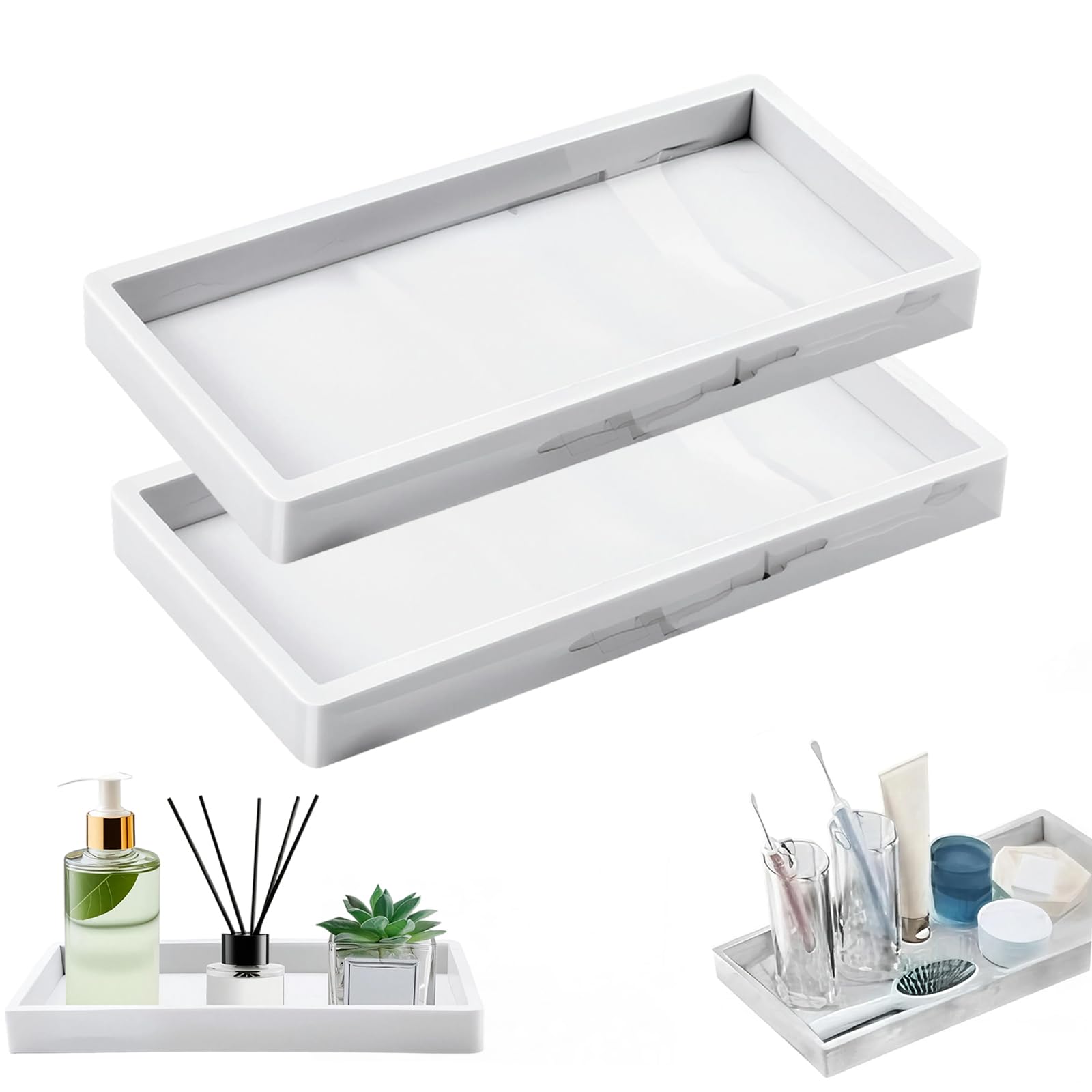 CM-UHNM 2 PCS Trays for Cosmetics Rectangular,20x10 cm Resin Bathroom Vanity Tray,Shatterproof Bathroom Tray for Cosmetic,Perfume and Home Decor