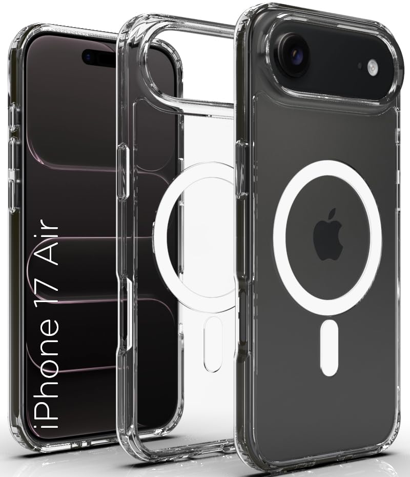 Image of RIGGEAR Shockproof Clear Hybrid Armor Magnetic Back Cover Case Compatible with MagSafe Accessories for iPhone Air /iPhone 17 Air (Transparent PC + TPU Bumper)