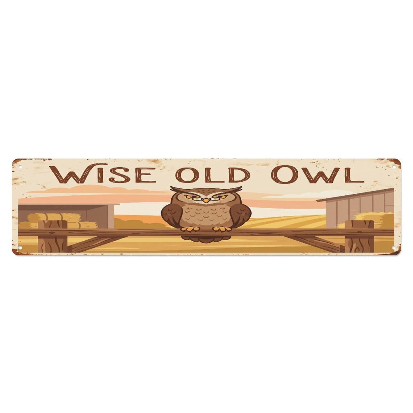 Vintage Owl Farm Scene Wise Old Owl Metal Tin Sign