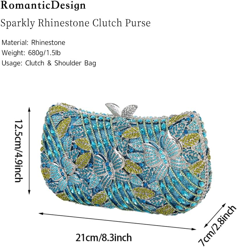 RomanticDesign Women Flower Butterfly Evening Bag Sparkly Rhinestone Bride Clutch Purse Party Prom Banquet Handbag