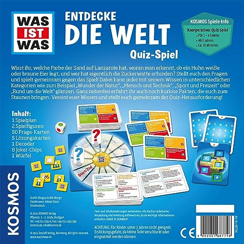 KOSMOS ‎687748 was ist was Entdecke die Welt, Quiz-Spiel, über 300 Quiz-Fragen, kooperatives Wissensspiel für Kinder und Jugendliche ab 8 Jahre, Rate-Spaß, Familienspiel