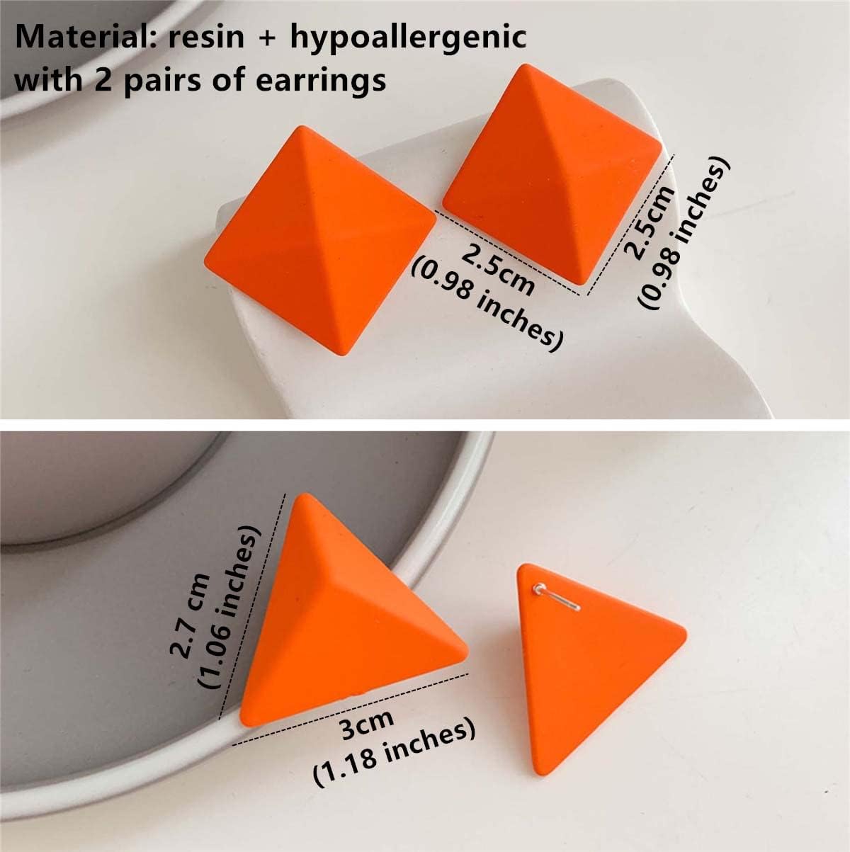 90's 80's Neon Stud Earrings for Women Round Orange Resin Retro Earrings 2 Pairs - Image 4