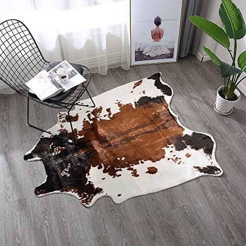 Townssilk Cow Print Rug 4.1X4.5 Feet Faux Cow Hide Rug Animal Printed Area Rug Carpet For Home #TOP2
