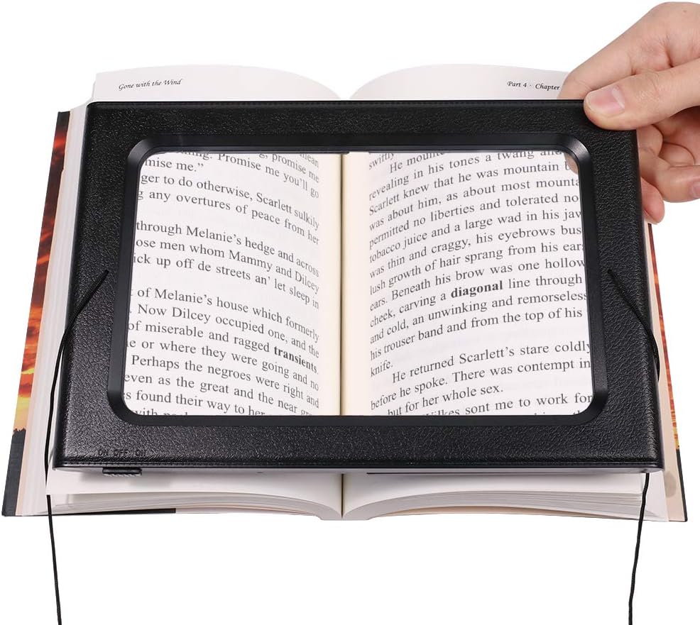 Large Full-Page 3X Magnifying Glass Hands-Free Rectangular Magnifier LED Lighted Illuminated Foldable Desktop Portable for Elder