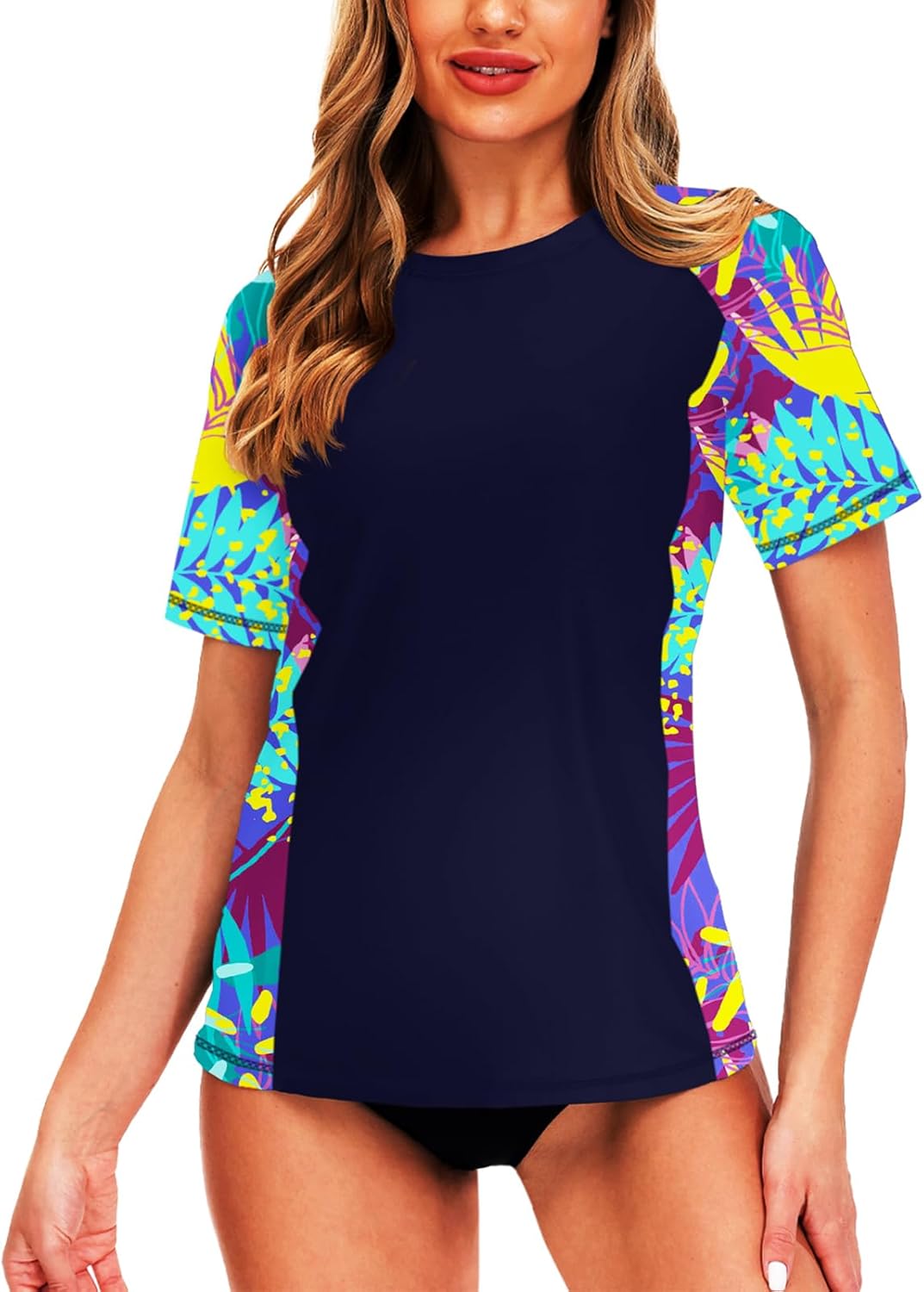 AOBUTE Women Short Sleeve Rash Guard UPF 50+ Tropical Sun Protection Floral Swim Shirts - Image 5