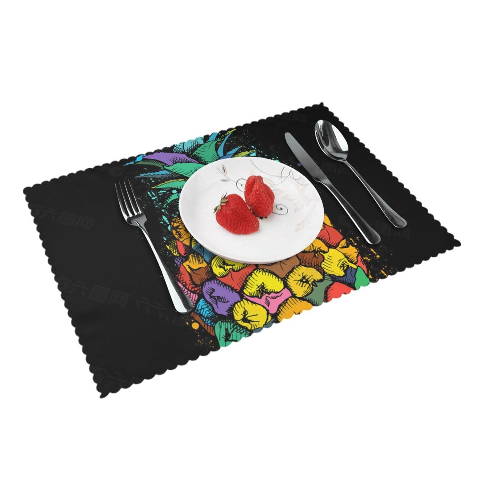 Bnvsadc Colorful Pineapple 4 Pcs Heat Resistant Placemat 45X30 Cm, Printed Non-Slip Place Mats For Kitchen Dining Table Indoor Outdoor