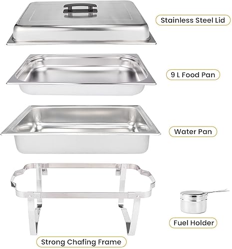 Miniatura 7 de Juego de 2 platos de acero inoxidable de 9 cuartos de galón, juego de bufé de tamaño completo, plegables, rectangulares, para catering, juego de