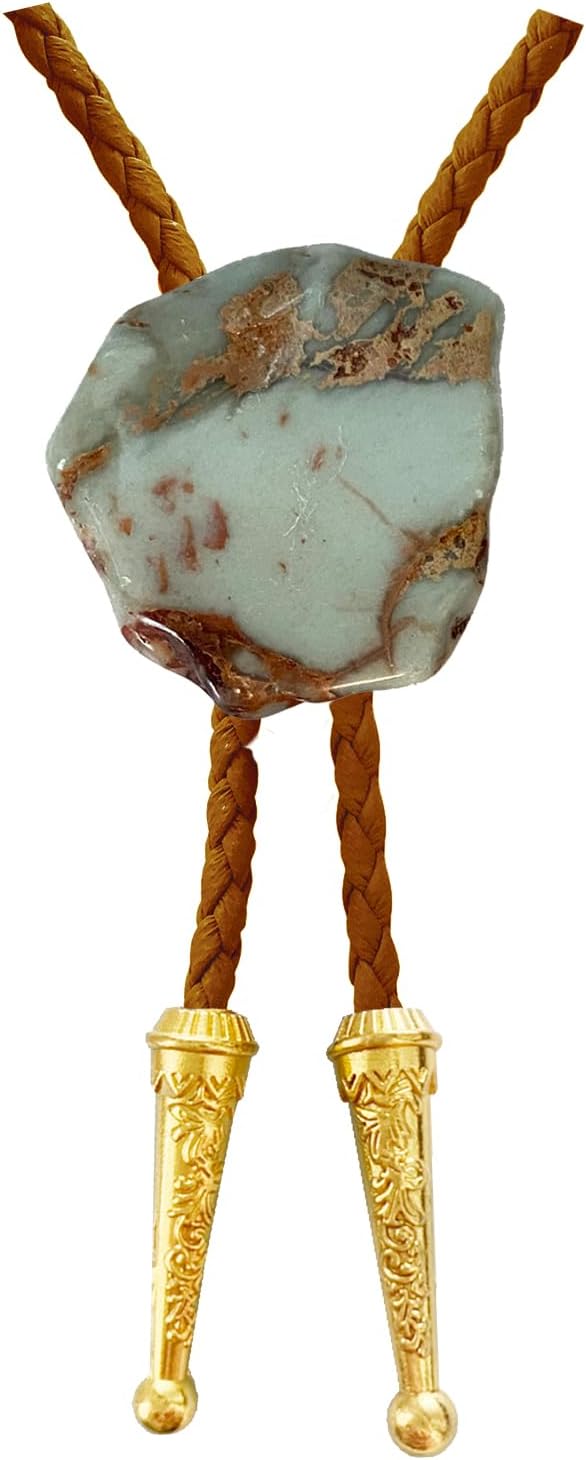 Daisy Del Sol Boho Vegan Faux Leather Western Bolo Tie Turquoise Gold Tips Handmade Gemstone Choker Necklace