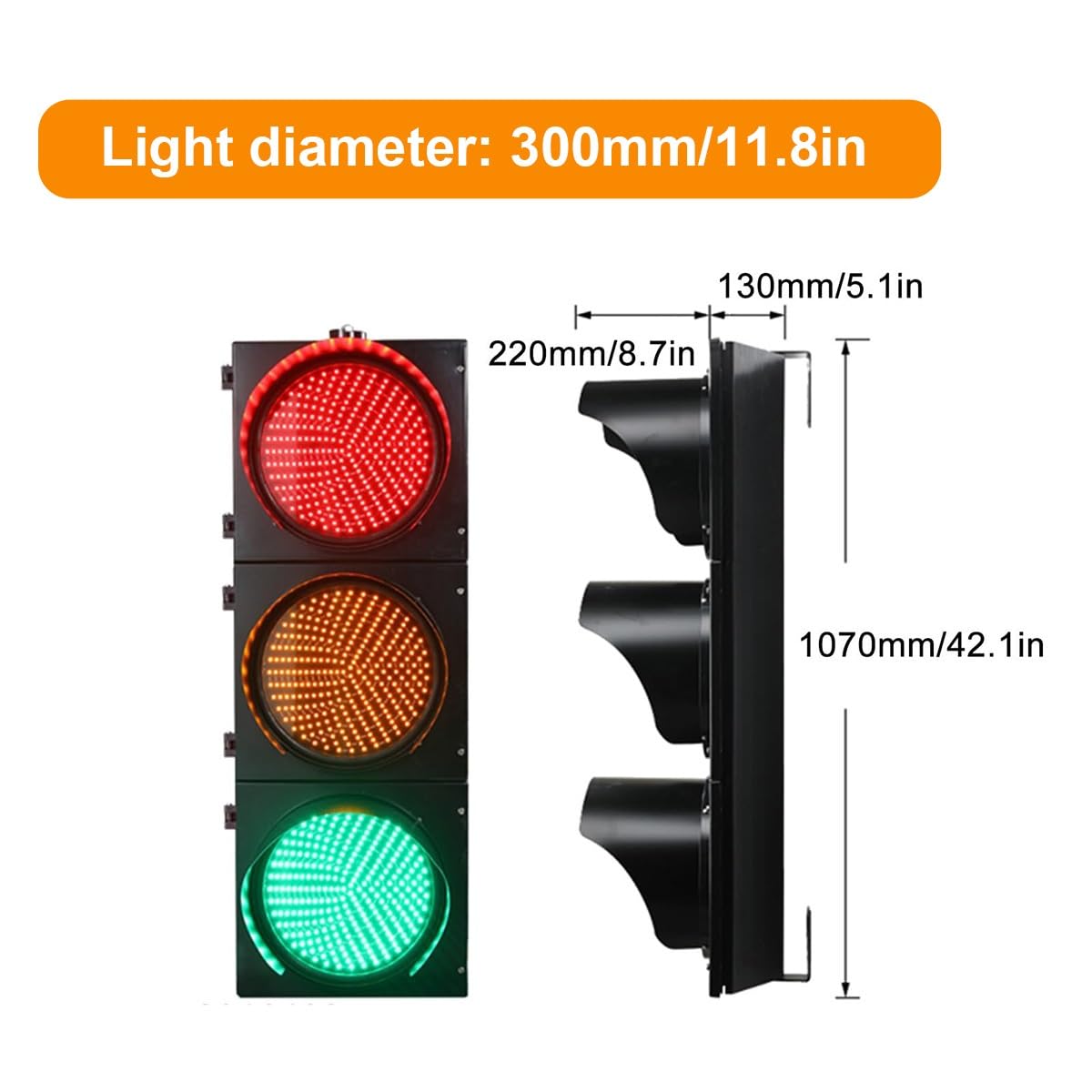 Semaforo LED Rosso Giallo Verde, Segnale Stradale ad Alta Luminosità con Scocca in PC Resistente, Luce Stop Go per Strade, Caselli Autostradali, Parcheggi e Corsie(200mm)