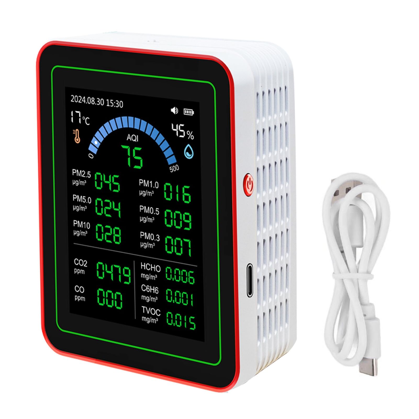 Misuratore di qualità Dell'aria 18 in 1 Tester Portatile per Interni Accurato CO2 TVOC PM2.5 per Uso Domestico Display HD