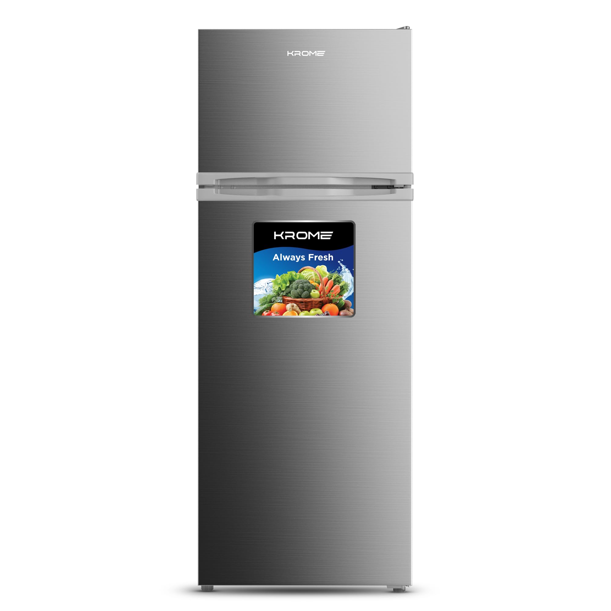 KROME 270L Gross, Double Door Top Mounted Refrigerator with Uniform Air Flow System,De Frost,Powerfull Cooling,Energy Efficient,Adjustable Storage,INOX color,10 Year Compressor Warranty-KR-RDC 270IH