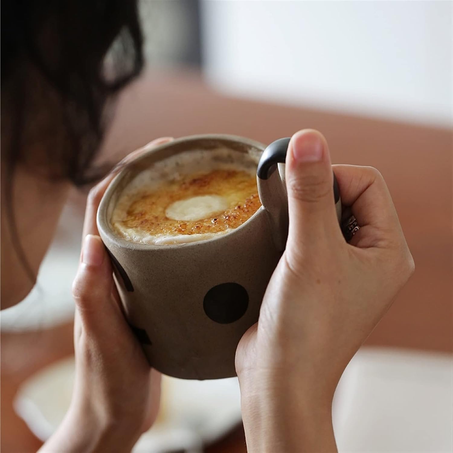 ウォーターカップ 手作り陶器マグカップ 幾何学模様 ウォーターカップ 個性的 大容量 380ml ミルクカップ