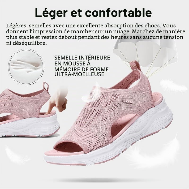 ziitop Sandales Femme été Confortable Sandale Orthopedique Semelle Compensées Femme Tropeziennes Chaussures à Bride arrière lavables Été Bout Ouvert Chaussures de Marche, Sportives