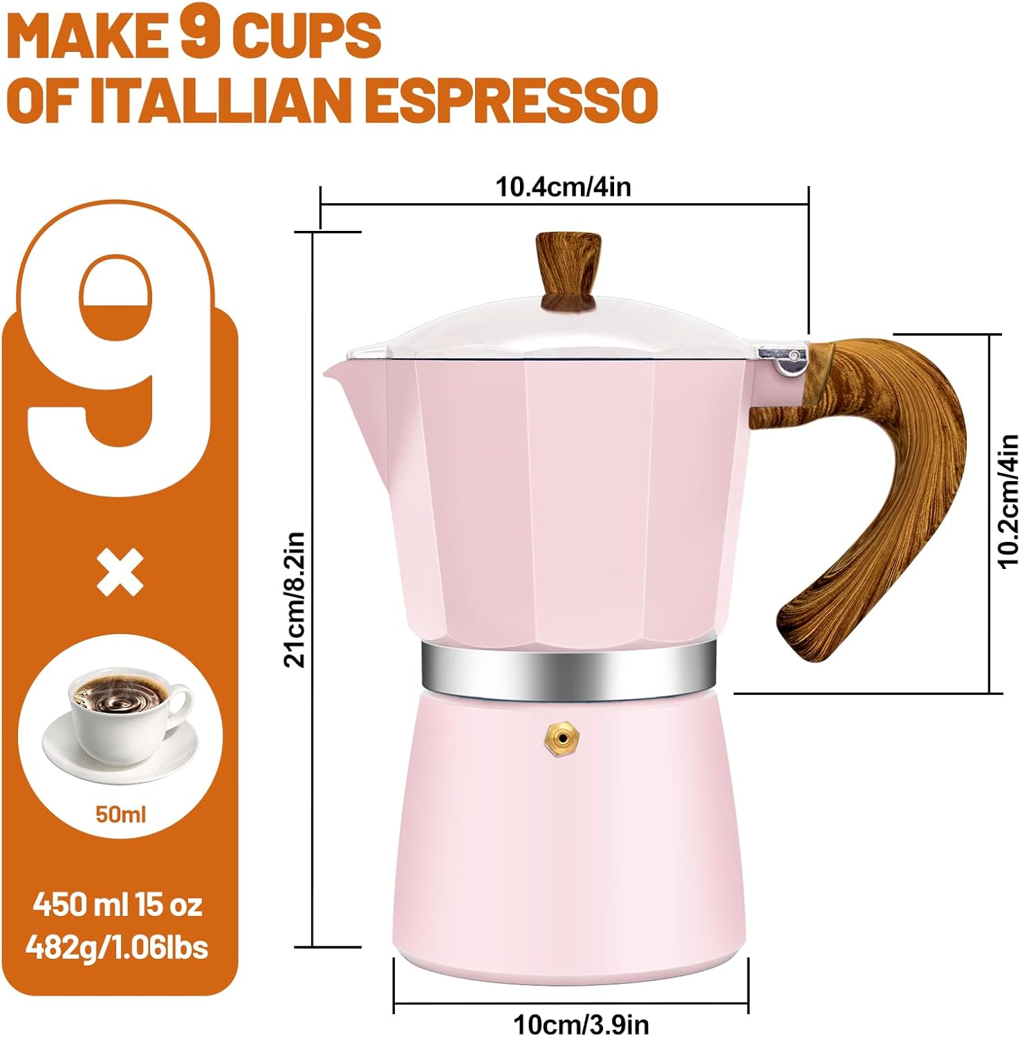 9 Cup Aluminum Espresso Stovetop Moka Pot Express Coffee Maker Percolator Italian Classic Mocha Coffee Machine for Italian and Cuban Cafe Brewing for Home & Camping 450ml 15oz