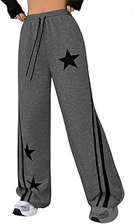 بنطلون رياضي واسع بنقشة نجوم بخصر مرتفع للبنات والنساء - موضة عصرية ومريحة من ميزة