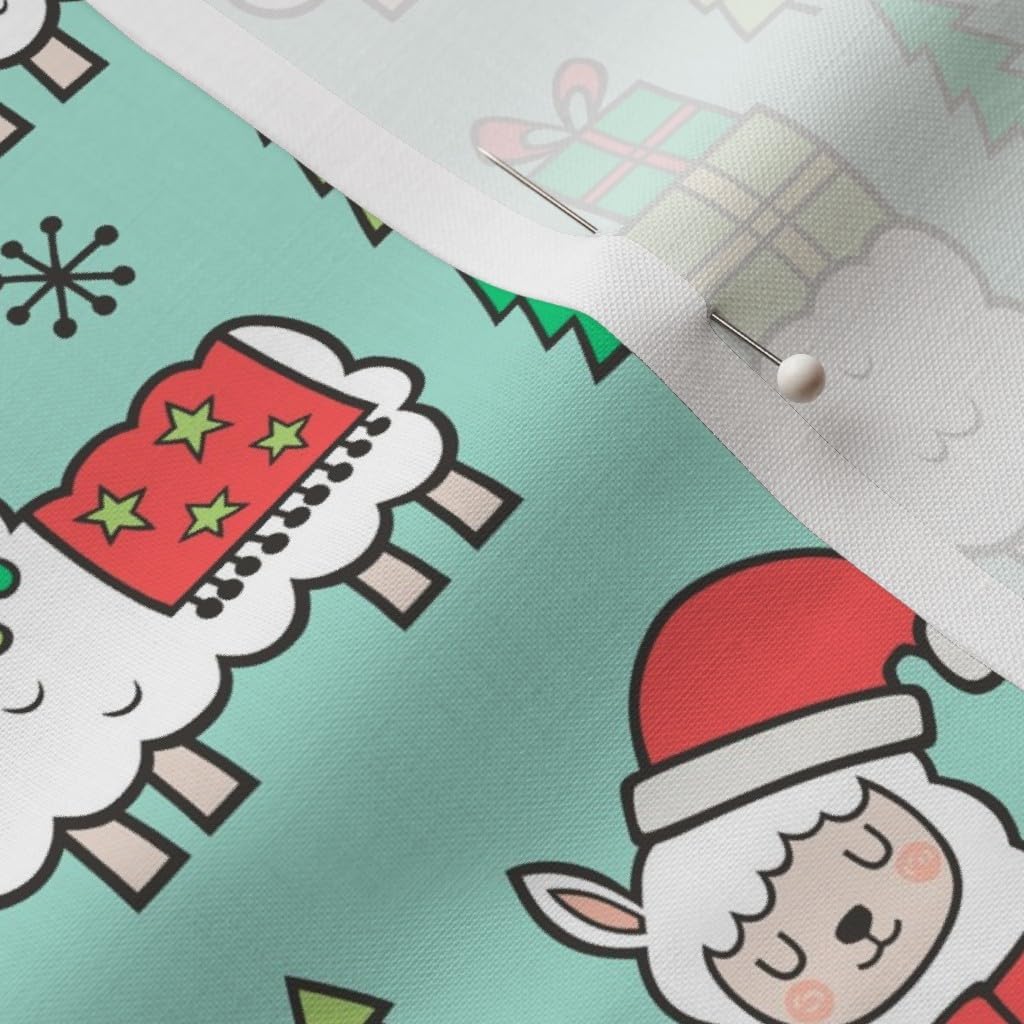 Spoonflower Fabric - Holidays Christmas Llamas Mint Green Llama Winter Trees Fall Printed on Petal Signature Cotton Fabric by The Yard - Sewing Quilting Apparel Crafts Decor