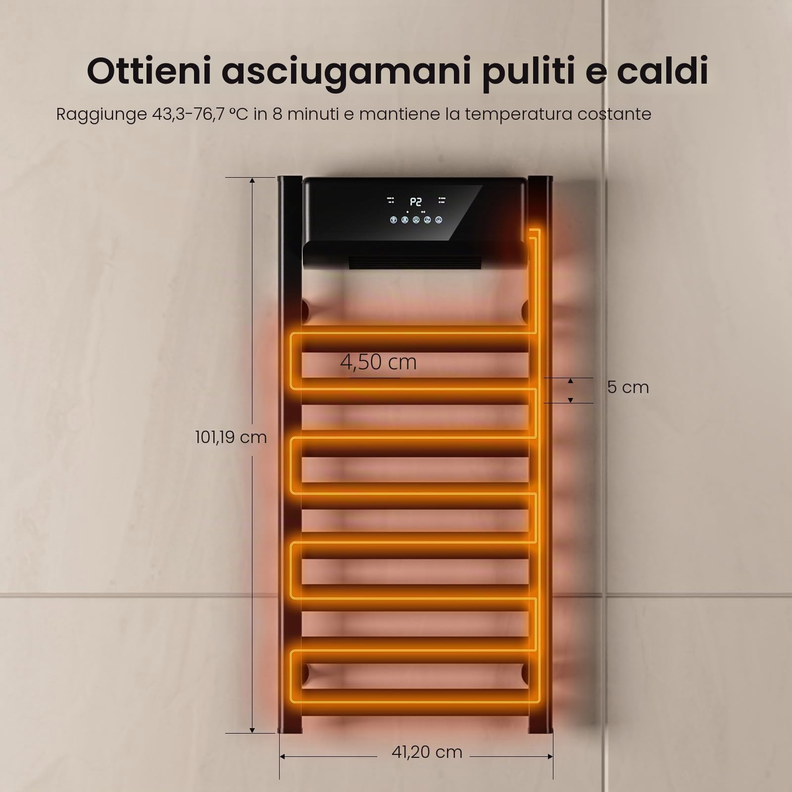 Scaldasalviette Elettrico Con Riscaldamento, Portasciugamani Elettrico Ventilatore Da Parete Da 1500 W Con Tecnologia PTC