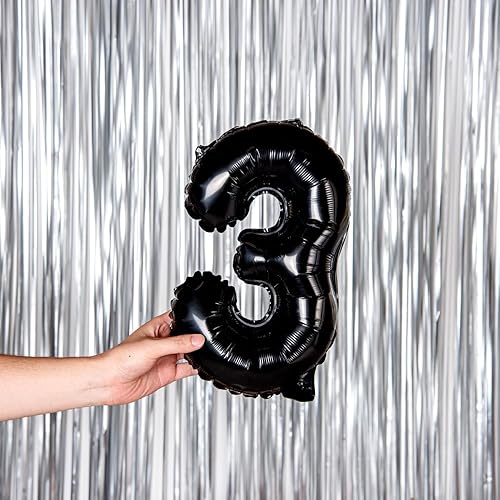 Miniatura 5 de Restaurantware Balloonify - Globo de 16 pulgadas con número 1, globo digital de fiesta  Número 3 autosellante negro de aluminio Mylar globo colgante