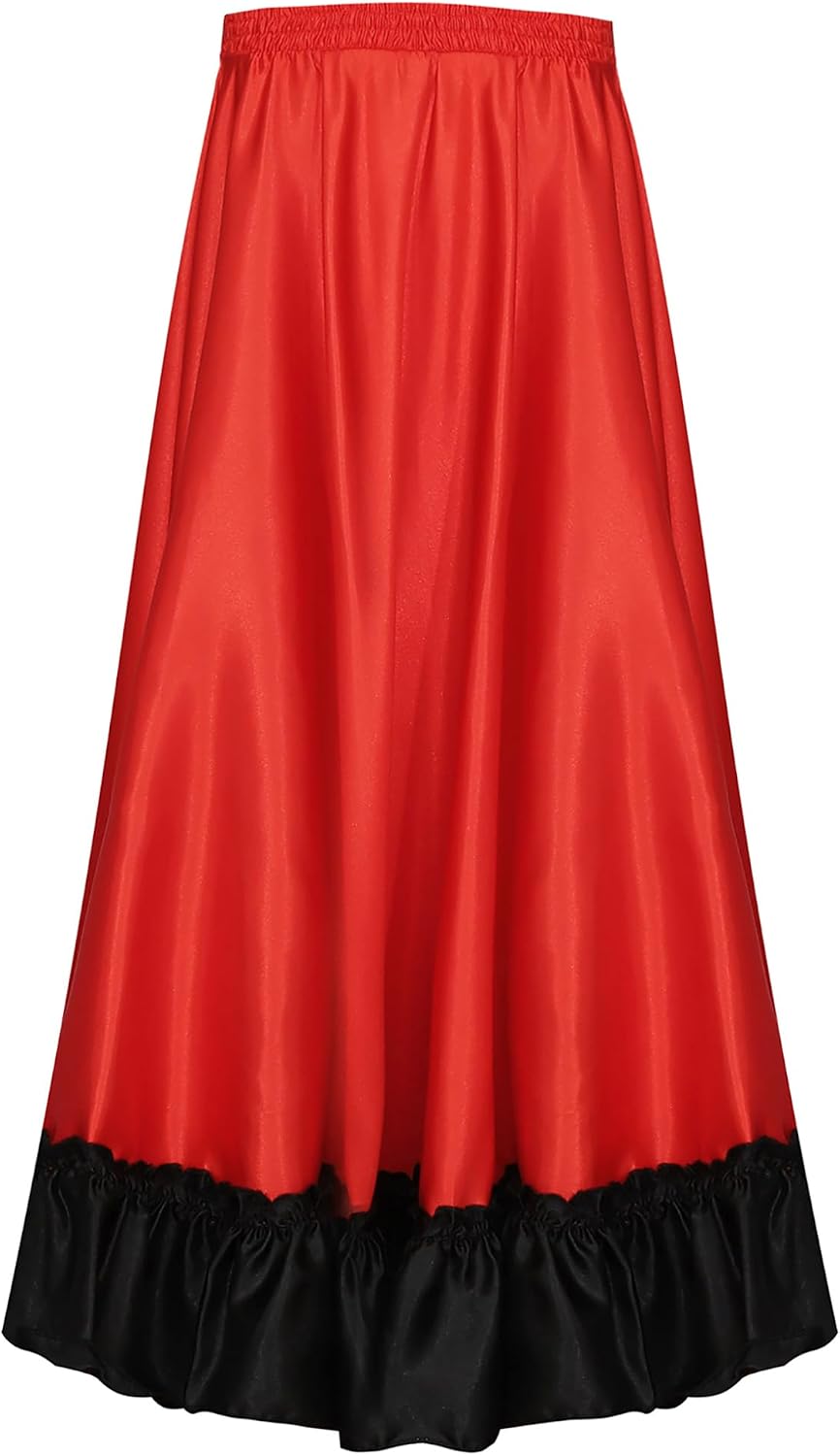 Choomomo Kids Girls Dance Ruffles Layers Long Skirt Spanish Flamenco Gypsy Folklorico Costumes