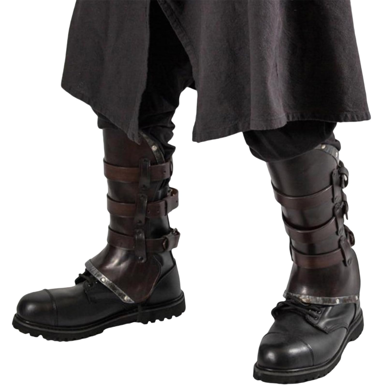 Lianxiaoou 1 Pair Medieval PU Leather Larp Gaiter, Samurai Boot Cover Cosplay Costume Archer Half Chaps Leg Armor Kit For Men And Women, Stage Protective Gear