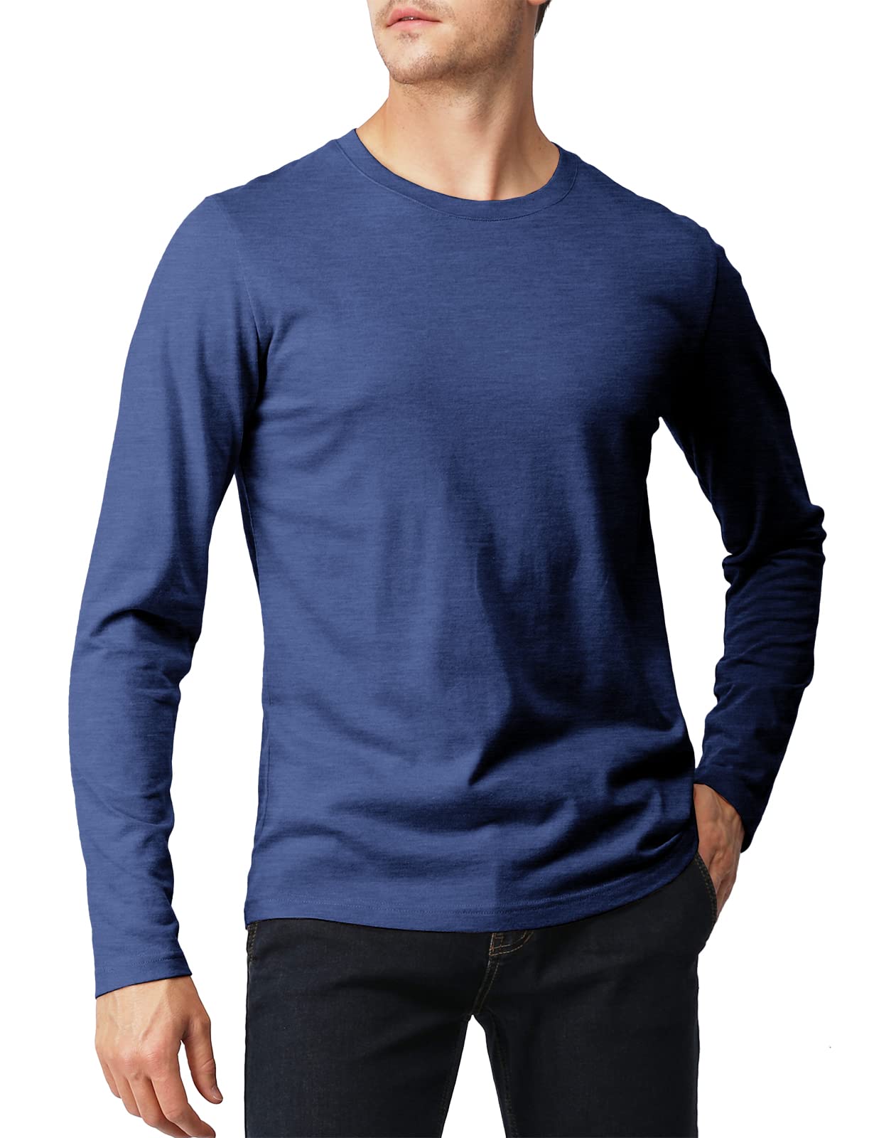 Mens Casual Slim Fit Long Sleeve V-Neck T-Shirts, Cmttl137-darkblue, L