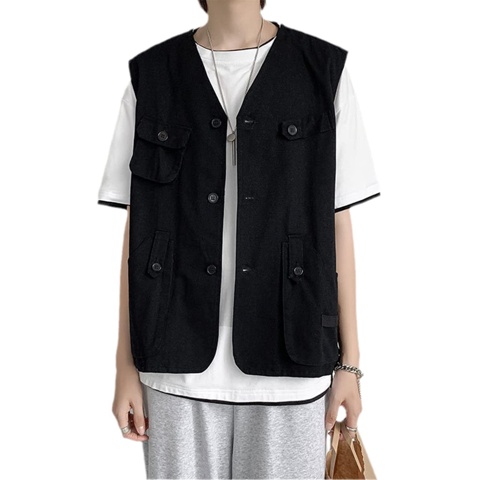 Chaleco sin mangas hombre Kelsiop holgado ropa Harajuku 7