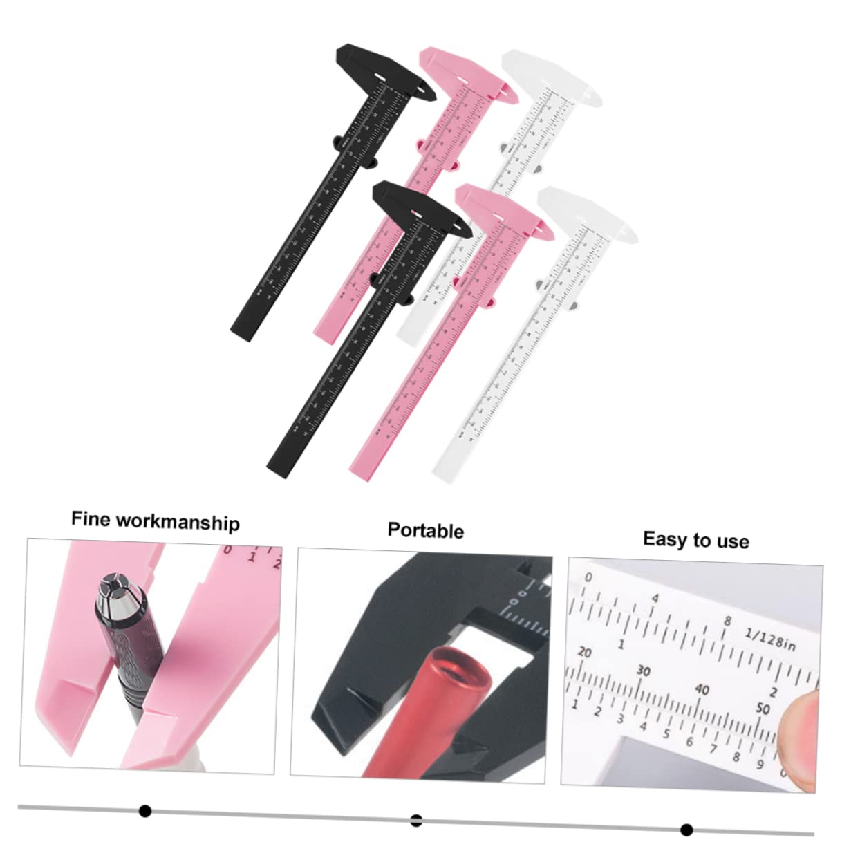 6pcs Eyebrow Ruler Precision Measuring Calipers for Eyebrow Makeup Durable Lightweight for Beginners White